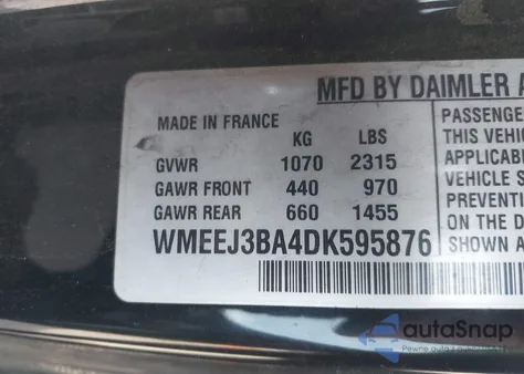 2013 Smart Fortwo Pure из США, поврежденный, VIN WMEEJ3BA4DK595876